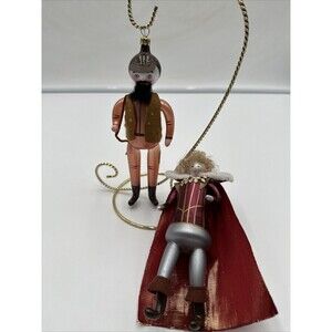 2 Vtg Blown Glass De Carlini Christmas Ornament Soldier & Prince W Cape 7.25”